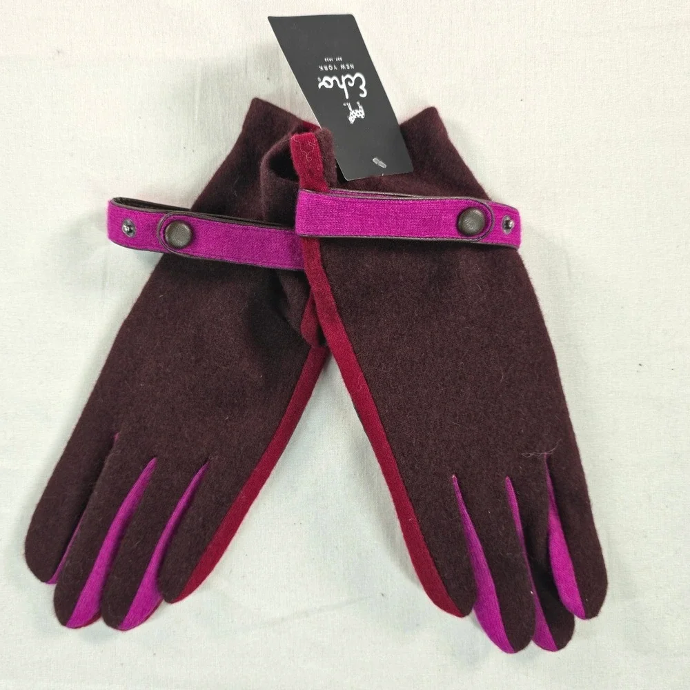 Echo Women Tech Gloves XL Wool Cashmere Burgundy Fuchsia Cozy Winter Warm NWT